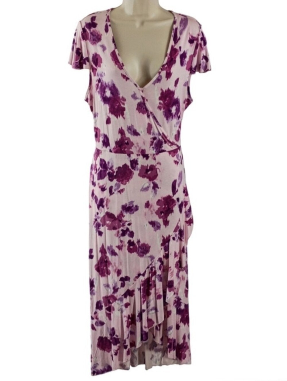 Juicy Couture Pink & Purple Floral Wrap Midi Dress